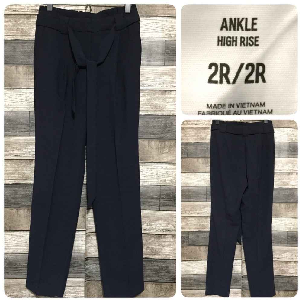 Express Ankle High Rise Pants Women’s 2 Navy Blue (Inseam 27.5) Tied Waist